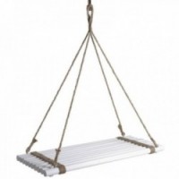 Hanging wall shelf in white wood with ropes