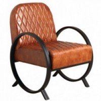 Leather armchair with round metal legs