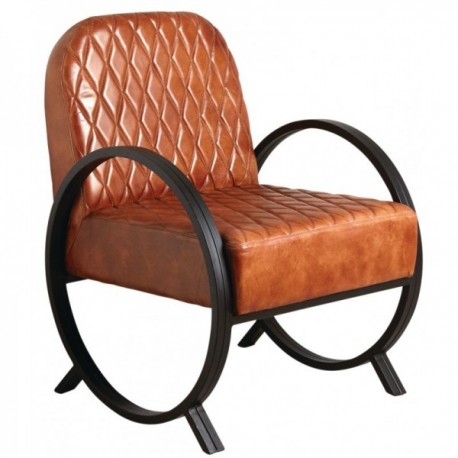 Læderlænestol med runde metalben