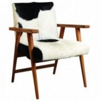 Armchair with wooden armrests and black goatskin