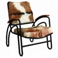 Goatskin armchair with metal frame armrests