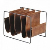 Magazine rack with 5 compartments in metal and leather