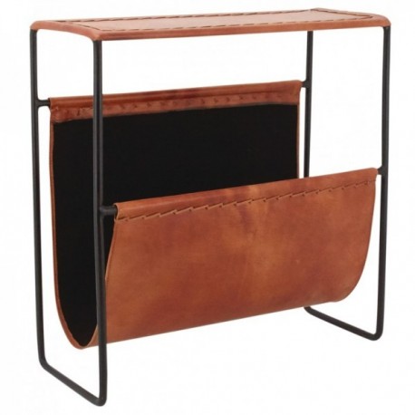 Magazine rack in metal and leather