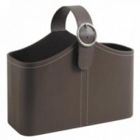 Brown faux leather magazine rack with strap