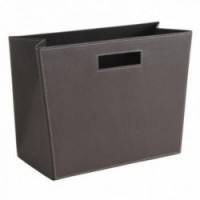 Porte-Revues Rectangulaire en Simili Cuir Marron à Poignées Rangement Design Salon