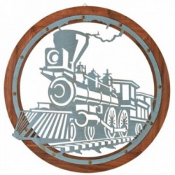 Cornice da parete treno in metallo su base in legno