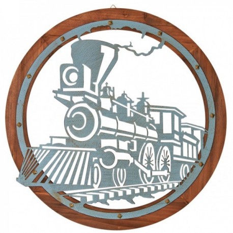 Metal train wall frame on wooden base