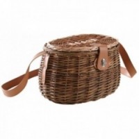 Wicker fishing basket with strap