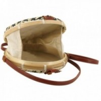 Round bamboo handbag with shoulder strap