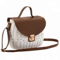 White lacquered rattan handbag and shoulder leather