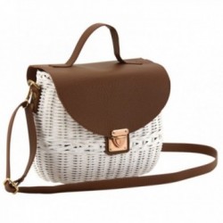 White lacquered rattan handbag and shoulder leather
