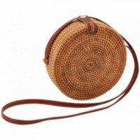 Woven natural rattan round handbag