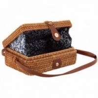 Rectangular handbag in natural rattan