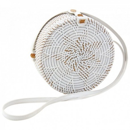 Sac à main rond en rotin blanc