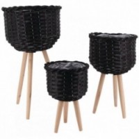 Round planters on feet in black stained wicker