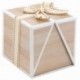 Wood imitation cardboard square gift box with ribbon