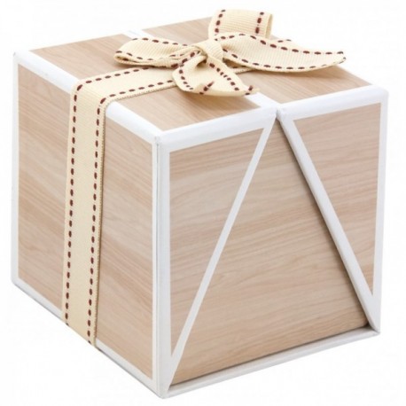 Boîte cadeau carrée en carton imitation bois avec ruban