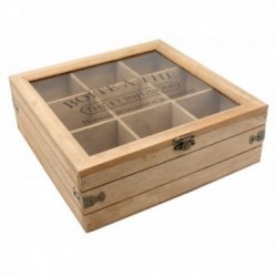Caja de té 9 compartimentos en madera y cristal