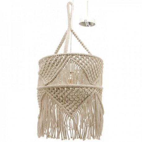 Pendant lamp in cotton and metal macrame