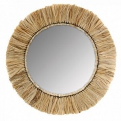 Natural round wall mirror
