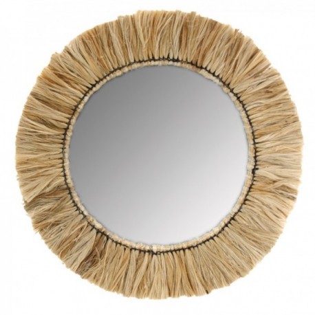 Natural round wall mirror