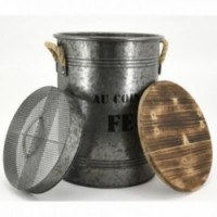 Okrągłe metalowe wiadro na pelet z pokrywką, odzyskiwanie pyłu "przez ogień"