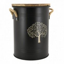 Seau à Pellets Métal Noir Rond avec Couvercle & Filtre Poussière Arbre : Stockage Granulés Design Poêle & Cheminée