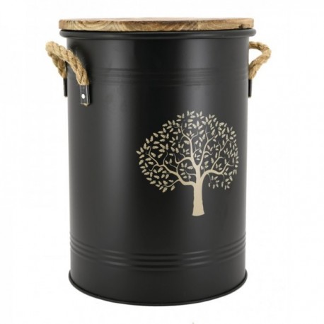 Schwarzer Rundmetall-Pellet-Eimer mit Deckel & Filterstaub Baum: Lagerungspellets Design Pan & Chimney