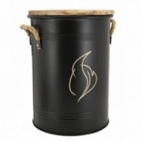 Rund metallpellets hink med lock, svart dammsamlare "flamma"