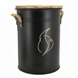Black metal round pellet bucket with lid & sieve Dust collector Flame: storage pellets for stove & chimney
