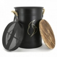 Round metal pellet bucket with lid, "Flame" black dust collector