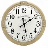 Great Vintage Wall Clock Grand Hotel Ø 73,5 cm | Skåret tre klokke og vintage emaljert metall