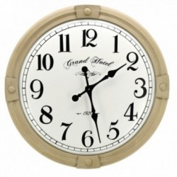 Stor vintage väggklocka Grand Hotel Ø 73,5 cm | Snidad trä klocka och vintage emaljerad metall