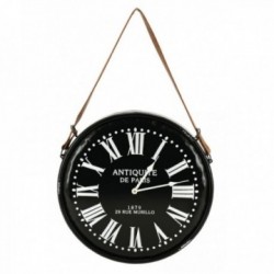 Lacquered black metal wall clock "Antiquities de Paris" Ø46 cm | Vintage Industrial Pendulum to Hang