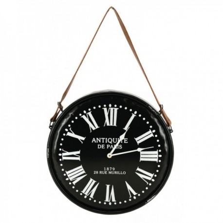 Clock in black lacquered metal to hang "Antiquities of Paris"