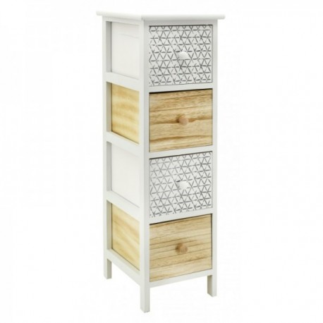 Chest of 4 drawers in white and natural wood