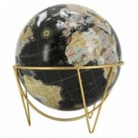 Terrestrial globe in black resin and gold metal