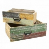 Recycled Wood Drawer Baskets - Set of 2