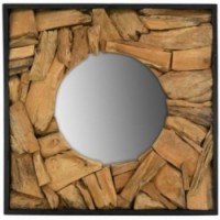 Square Natural Teak Wood Wall Mirror