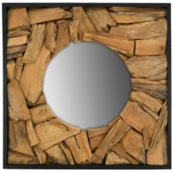 Specchio da parete quadrato in legno di teak naturale