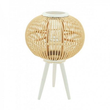 Round lantern on foot in rattan marrow and wood