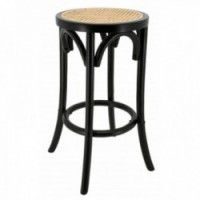 Bar stool in black lacquered wood and cane