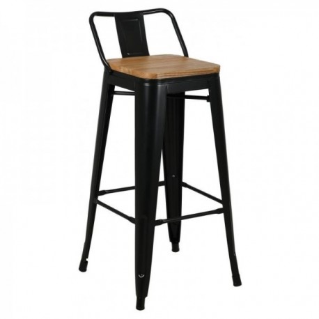Industrial bar stool in black metal with wooden seat