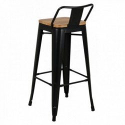 Industrial bar stool in black metal with wooden seat