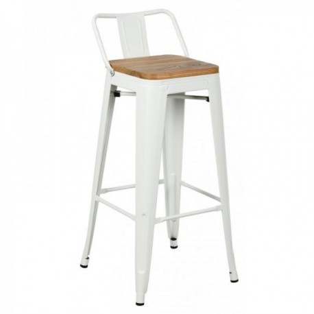 Teollisuuspalkki- jakkara valkoinen metalli puinen istuin