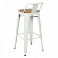 White metal industrial bar stool with wooden seat