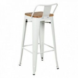 White metal industrial bar stool with wooden seat