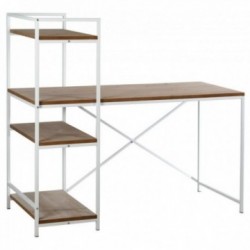 Designer design metal hvid og træ med integrerede hylder - Moderne arbejdsområde, kompakt opbevaring og industriel stil