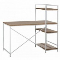Designer design metal hvid og træ med integrerede hylder - Moderne arbejdsområde, kompakt opbevaring og industriel stil