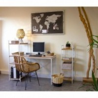 Designer Design Metal White og tre med integrerte hyller - Moderne arbeidsområde, kompakt lagringsplass og industriell stil